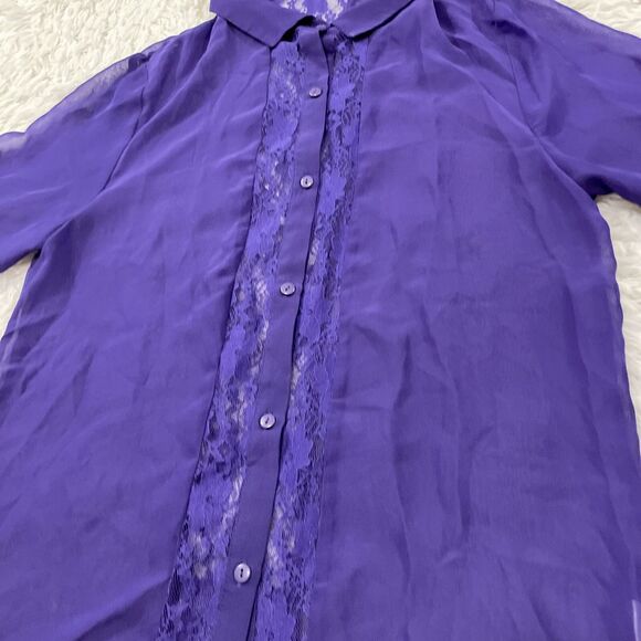 FREE CULTURE Sheer lace Top Button Up Shirt Women L Fairy Boho Whimsy Romantic - Picture 4 of 16